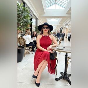 Elegant Red Halter Dress